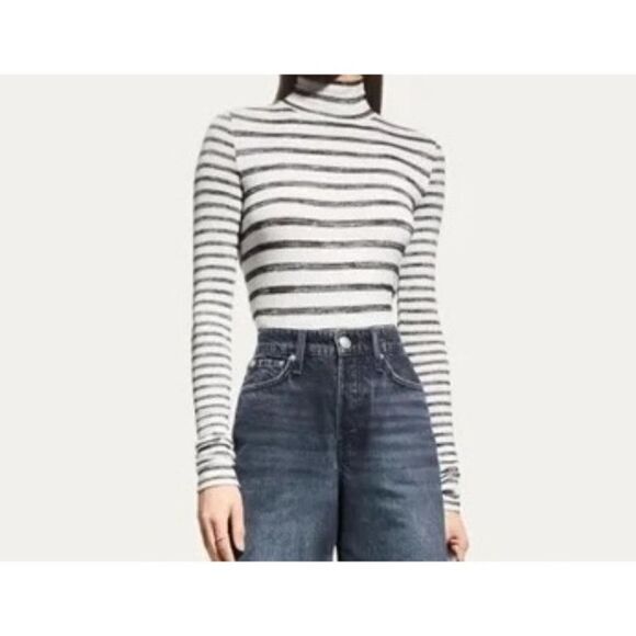 Rag & Bone The Knit Stripe Cropped Jersey Turtleneck Top NEW - Picture 1 of 7